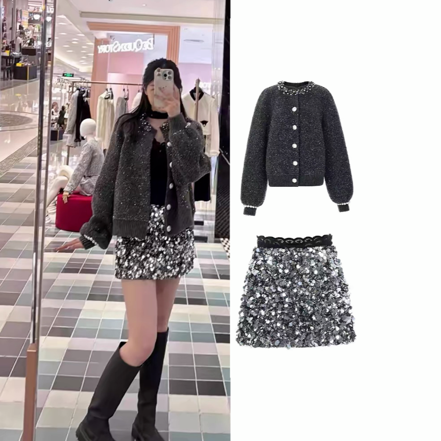 姐魅定制 《LFM亮闪小主》重工亮闪闪灰色满天星大外套