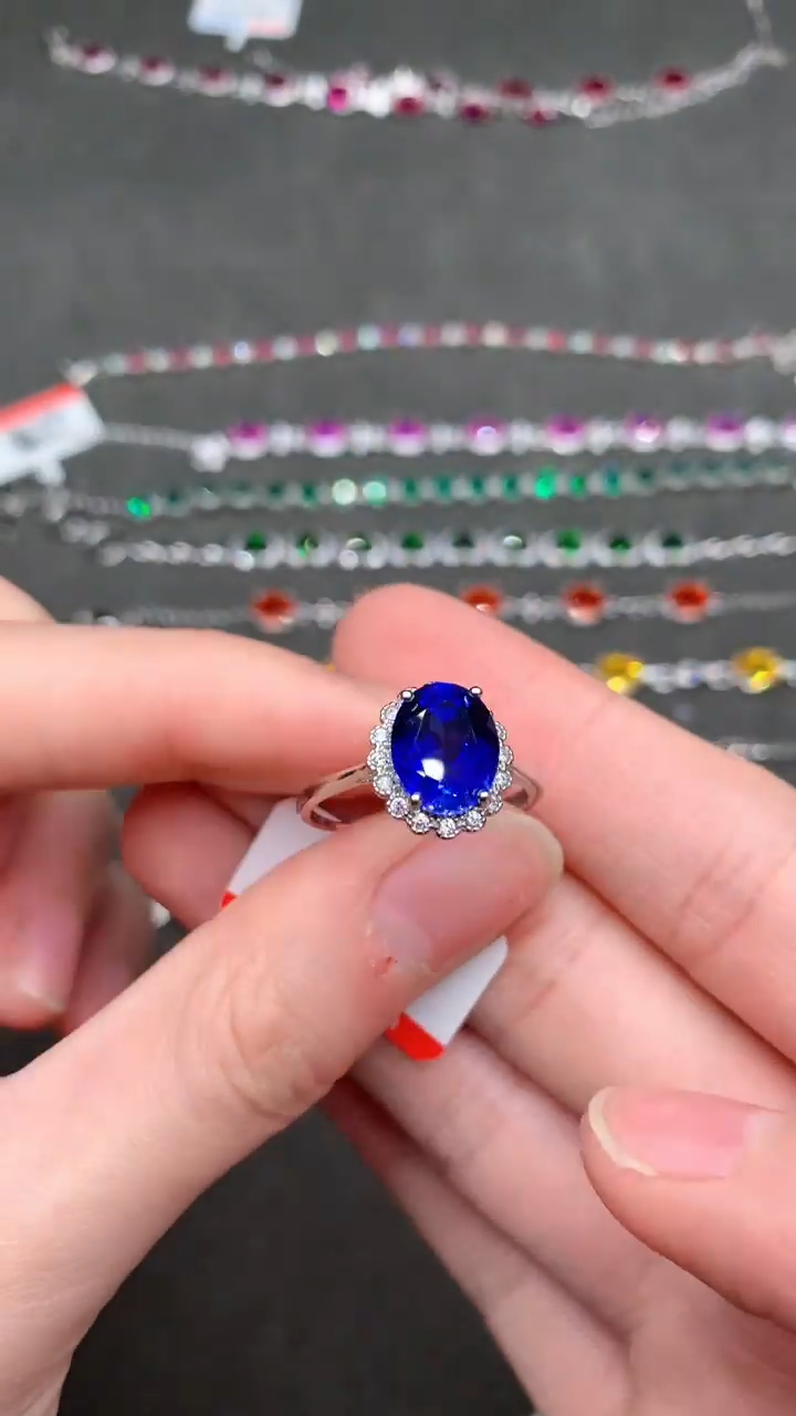 【闪购商品】蓝宝石戒指银S925镶嵌矢车菊