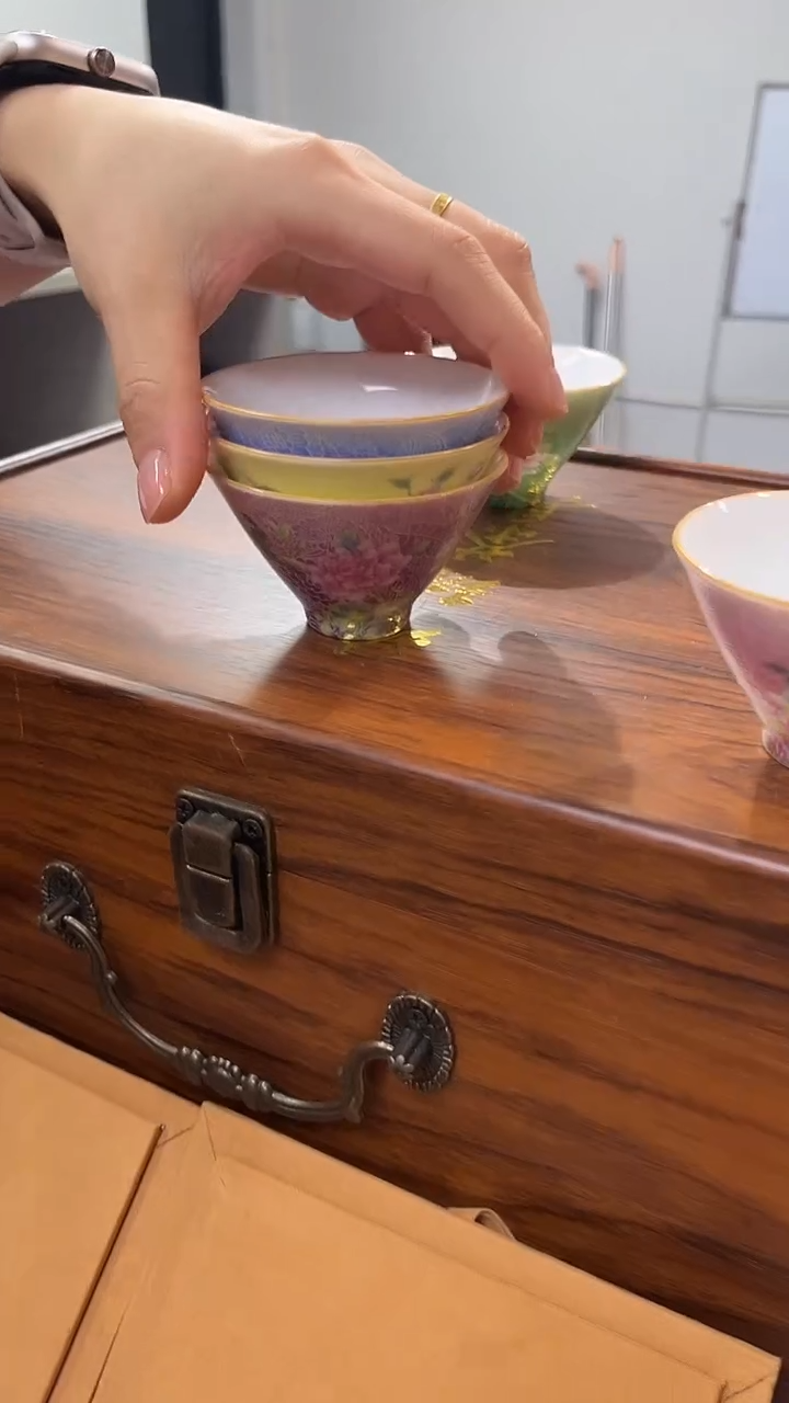 景德镇高温瓷斗笠杯花鸟