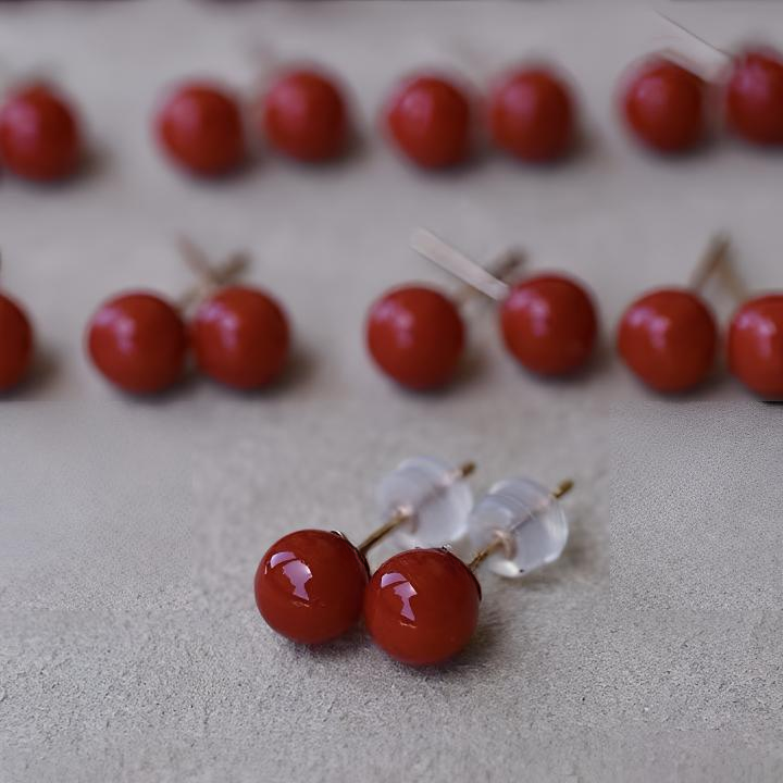 【王炸】红珊瑚牛血耳钉 5mm左右 珊瑚耳饰 纯天然无优化 