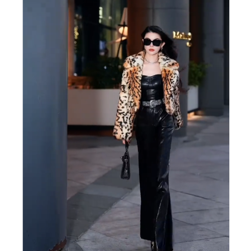 【YING FASHION】莹老板-时尚气质百搭豹纹兔毛草草 91270531 2066