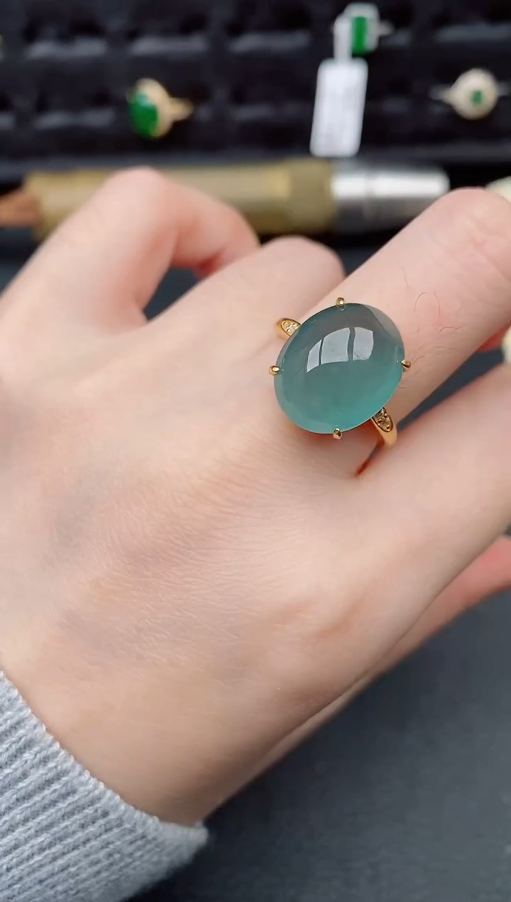 银S925镶嵌戒指翡翠天然a货翡翠464