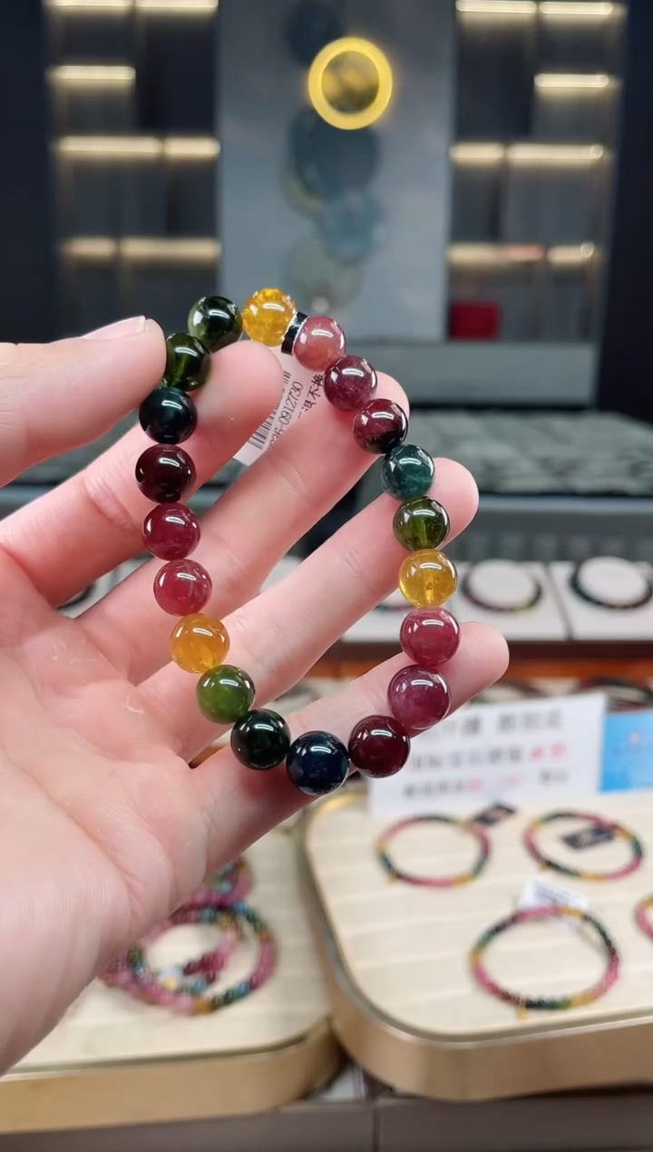 未镶嵌冰透体老矿碧玺彩虹单圈手串9mm+碧玺多样性发一条xion
