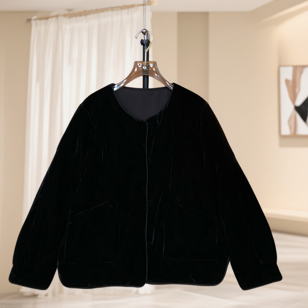 桑蚕丝真丝丝绒时尚百搭休闲宽松国风气质高贵大气棉服外套1021