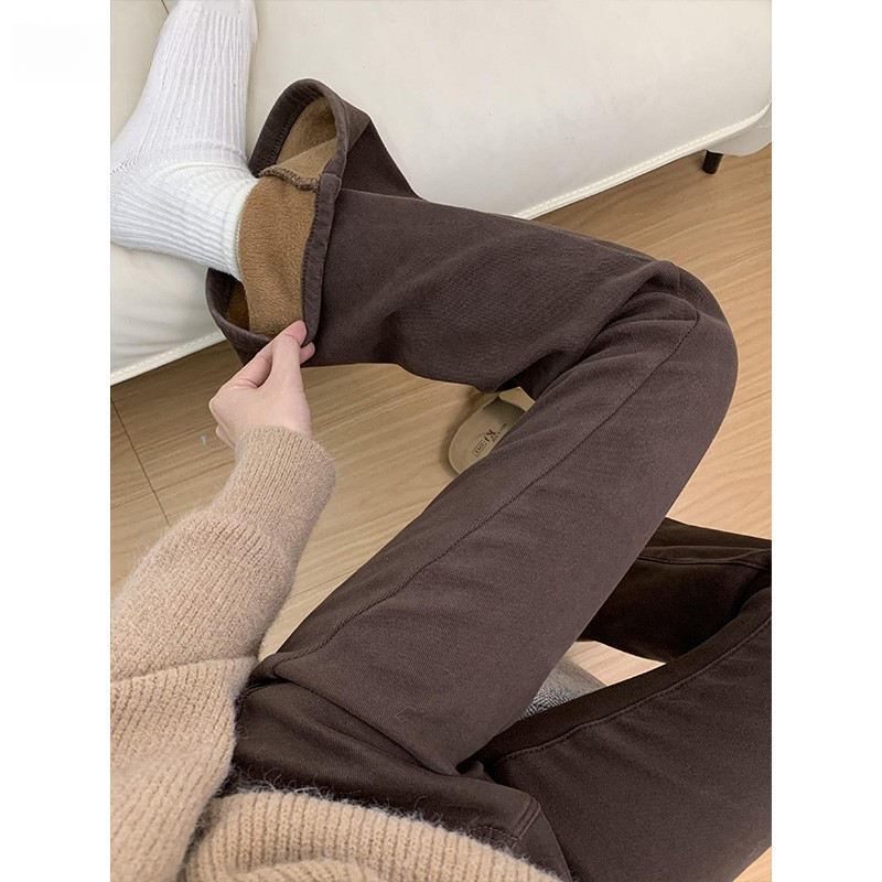 咖色加绒微喇牛仔裤女2025秋冬新款美拉德高腰窄版修身显瘦马蹄裤