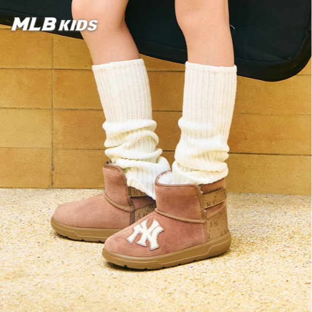 MLB【商场同款】儿童黑色老花加绒童鞋保暖防寒鞋子25新款7AWBLM446
