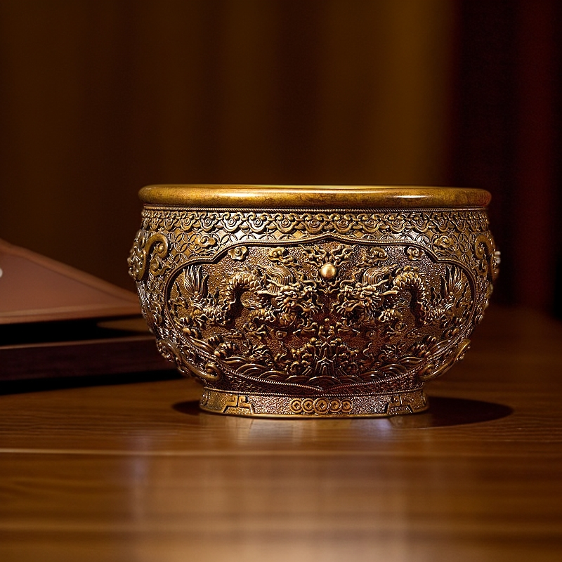 朱炳仁铜聚财聚宝缸存钱罐客厅玄关家用龙铜缸摆件黄铜纯铜聚宝盆
