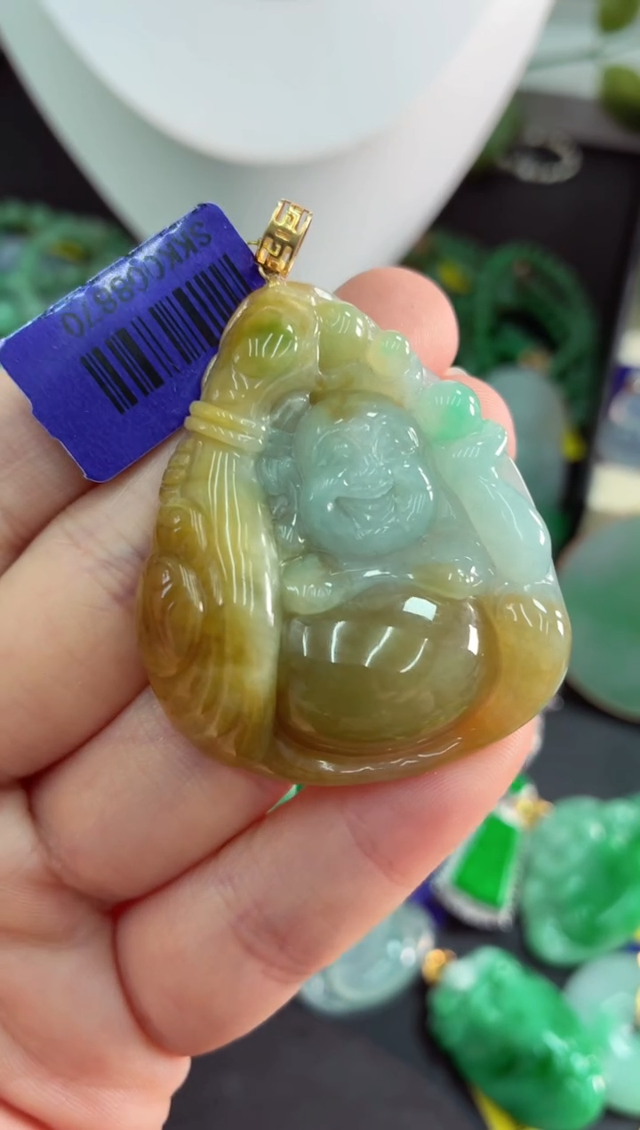 吊坠(不含链)18K金镶嵌翡翠挂件