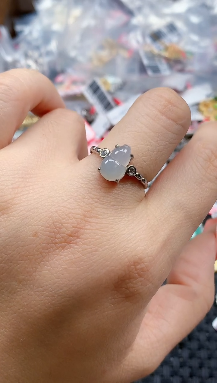 银S925镶嵌戒指翡翠天然A货缅甸翡翠