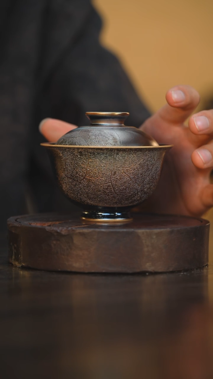 86柴房陶瓷柴烧窑宝宝象盖碗