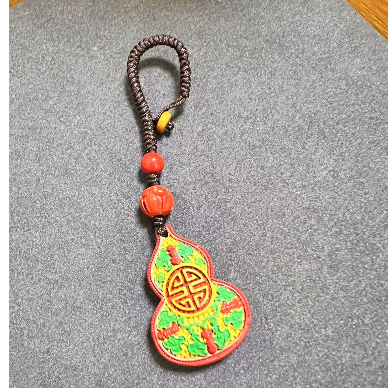 含辰砂工艺品天然辰砂彩绘福禄葫芦吊坠福运饰品