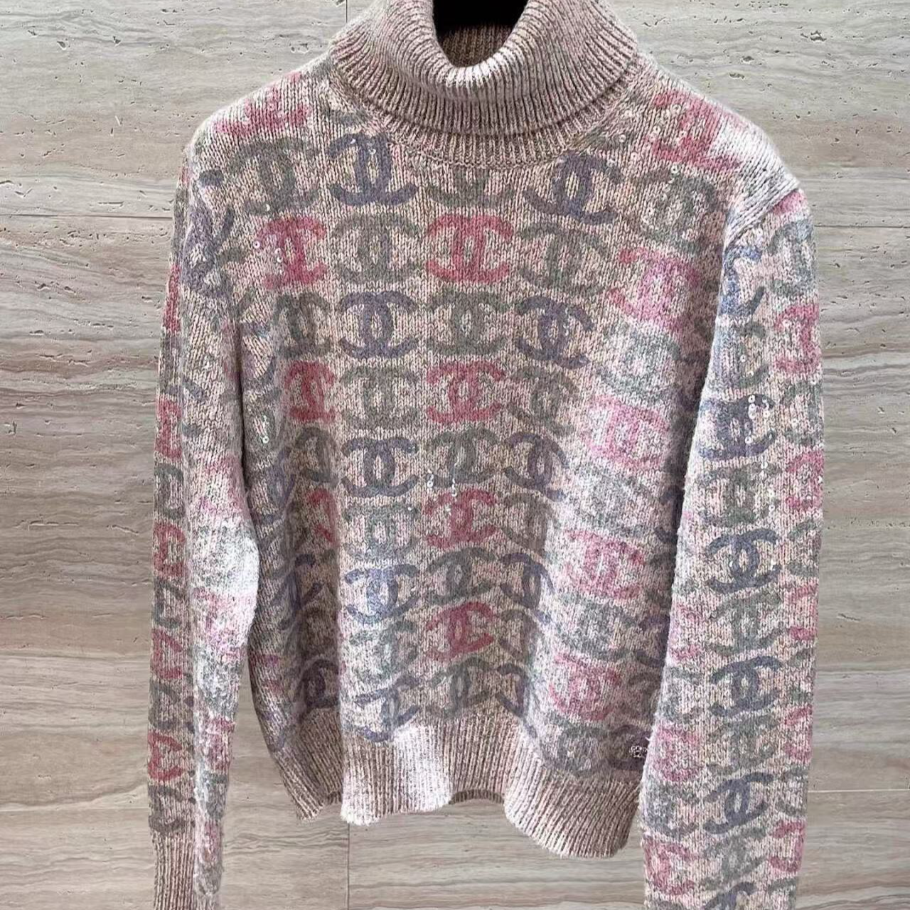 99新 Chanel/香奈儿 l灰色满logo亮片34码毛衣M642