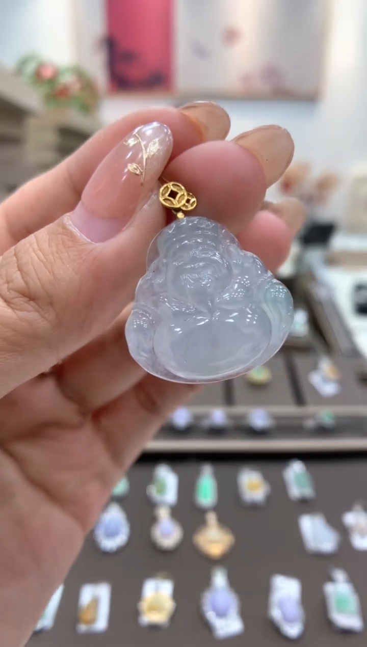 【闪购商品】翡翠颈饰18K金镶嵌财神吊坠