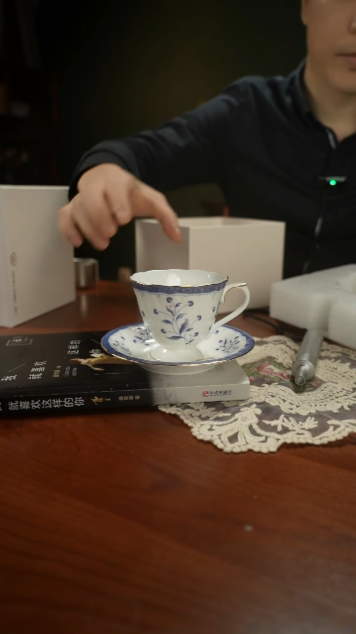 高端礼品（OAC家）蓝玫瑰系列青花高脚单杯碟-TY
