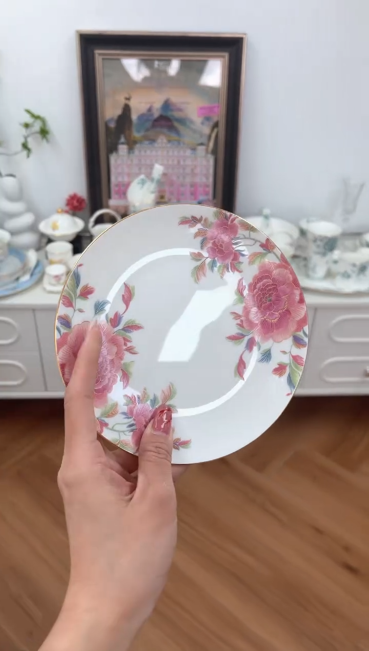 【闪购商品】碗玫瑰高骨骨瓷6寸盘