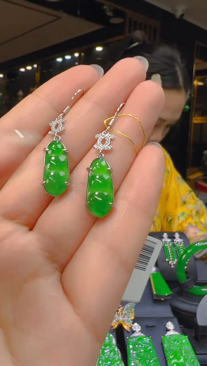 银S925镶嵌翡翠耳饰011（多样性发其一）