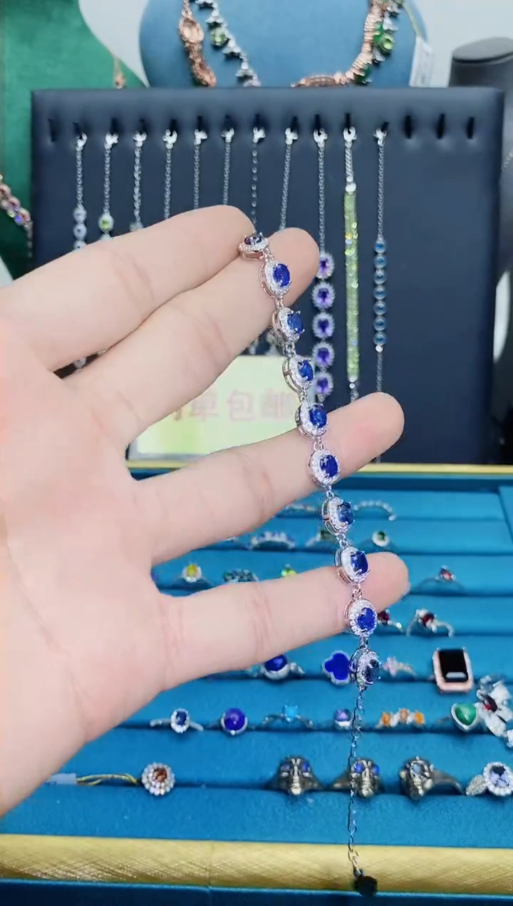 【闪购商品】蓝宝石手链银S925镶嵌1211