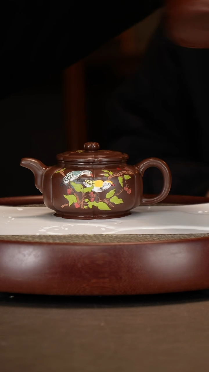 【闪购商品】紫砂茶壶筋纹梅花周盘280c+笔筒+花鸟两条屏