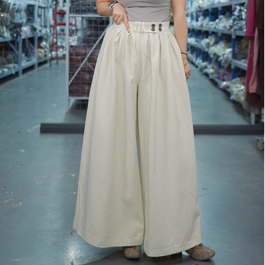 花璟与麻原创设计款半松紧阔腿裤（裤长90臀围135腰围72-92）