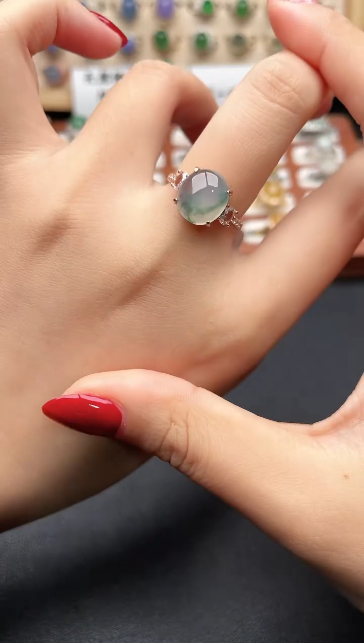 银S925镶嵌戒指翡翠一物一证一礼盒