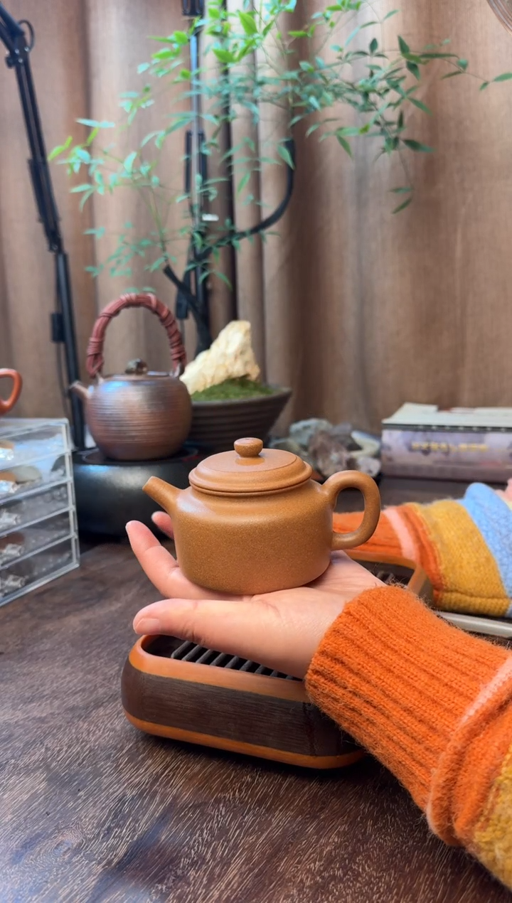 茶壶紫砂大亨徳钟-半手精工制-老宕口桃花泥-40目-容量：180CC