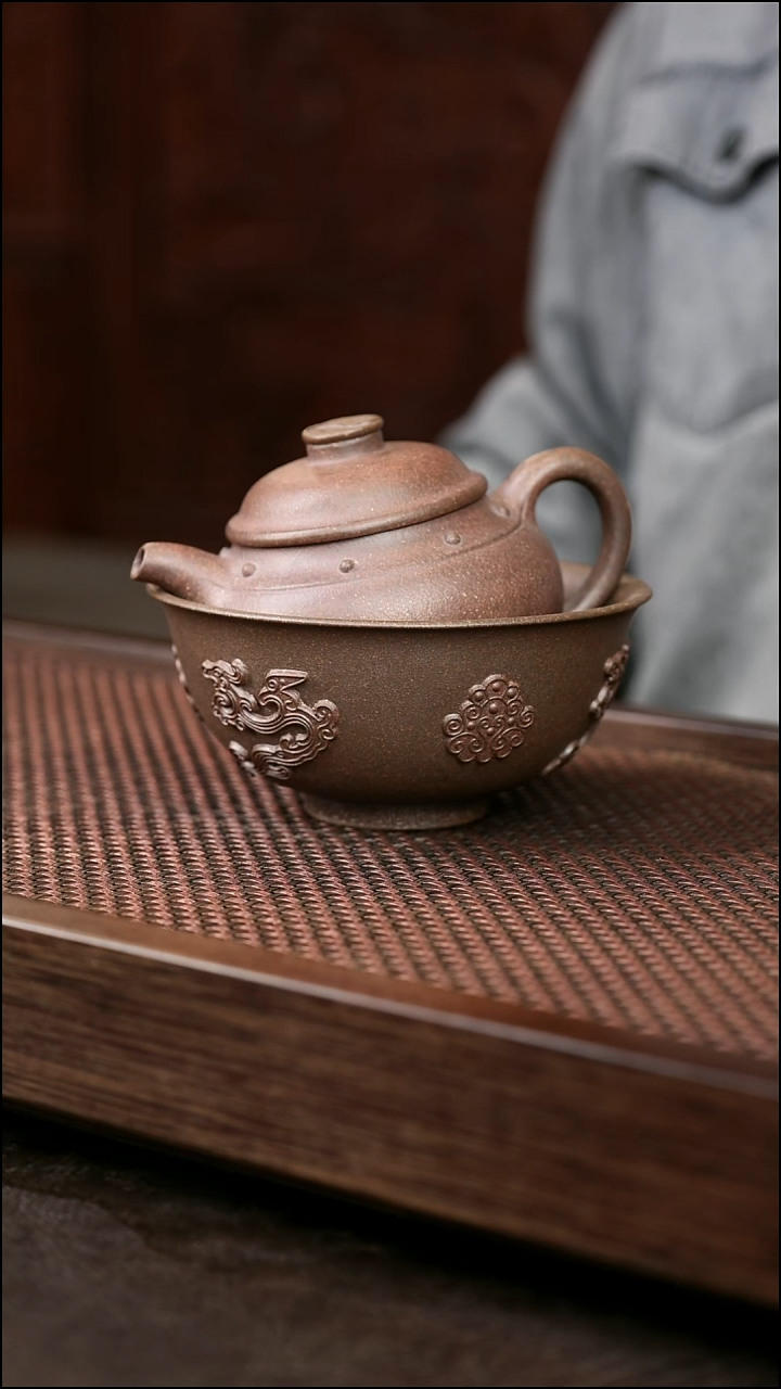 茶壶紫砂岩中泥八卦壶6拼+碗