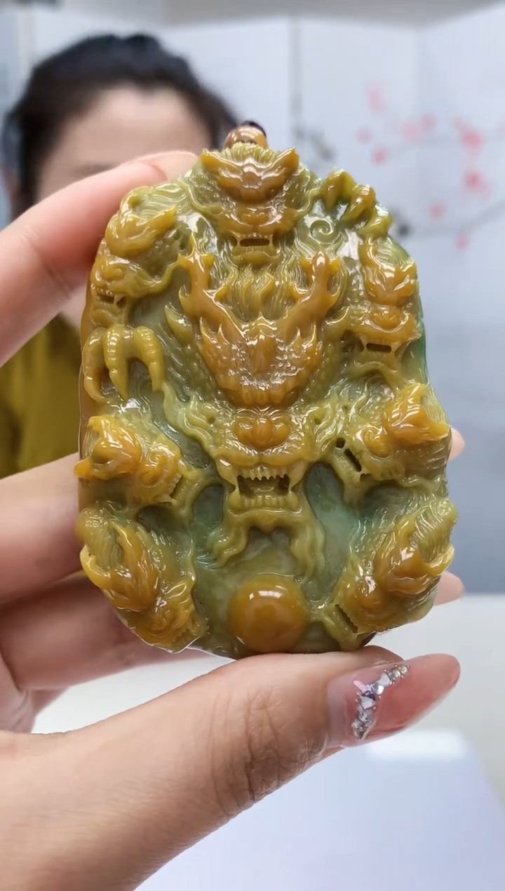 【闪购商品】定制翡翠未镶嵌4902MM-毛货挂件九龙56