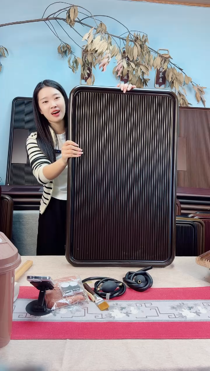 帝****)千川青棕色款式茶盘80*50*5