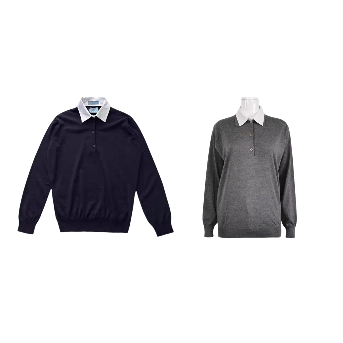 未使用 Prada/普拉达 汤/ 白领翻领 长袖 polo衫