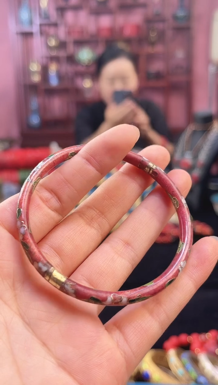 非遗 景泰蓝开口儿童镯 50-58 砖红