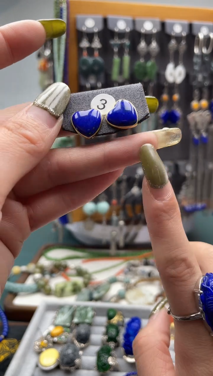 【闪购商品】青金石耳饰银S925镶嵌饰品