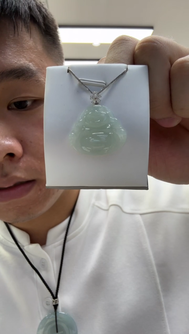 颈饰18K金镶嵌翡翠穆*A货翡翠冰晴底佛公吊坠 多样性一件