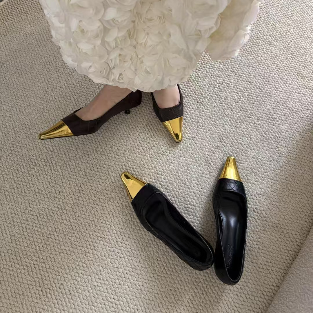 CF688-1春季浅口性感高跟鞋御姐气质拼色尖头细跟名媛时尚单鞋女