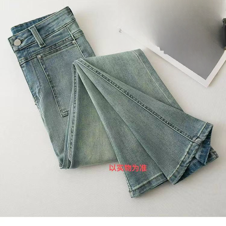 8601#显瘦小个子高腰微喇叭牛仔裤直筒夏季外穿春夏