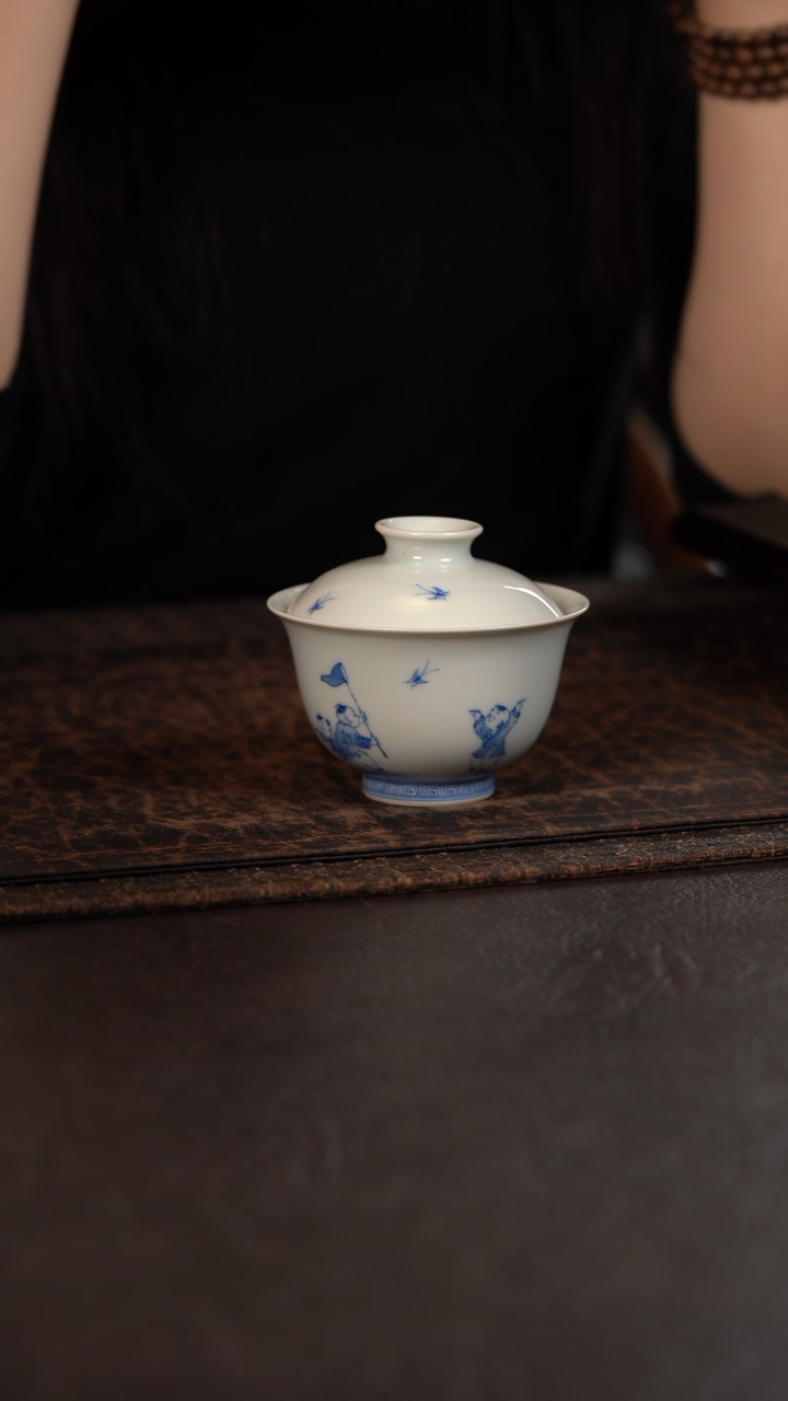 【闪购商品】杯聚澜堂童子扑蝶元宝盖碗