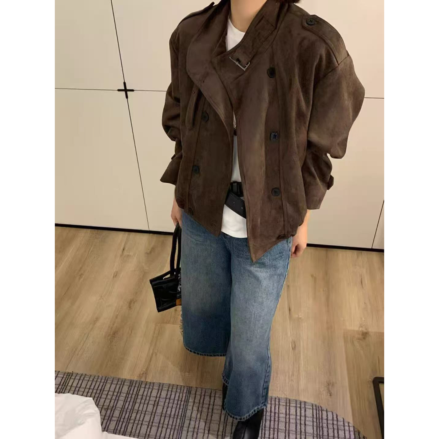 女短外套短款休闲女款复古港风鹿皮绒外套秋冬复古