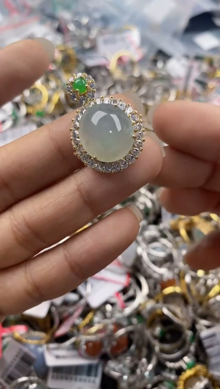 银S925镶嵌戒指翡翠666               8