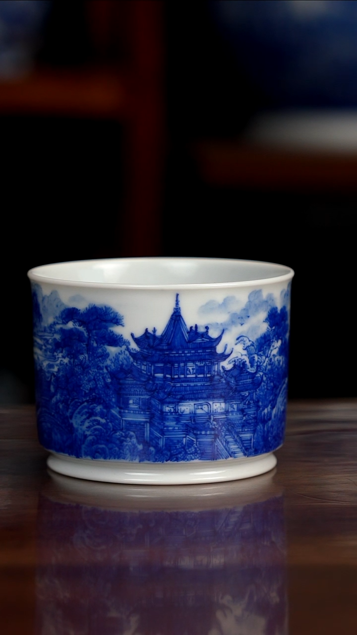 自成堂柴窑青花蓬莱仙境