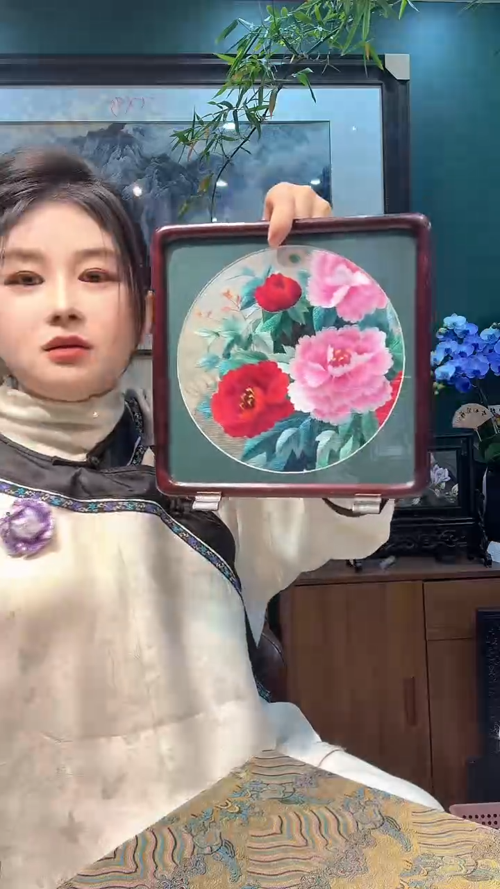 竖款非遗苏绣手工刺绣摆台