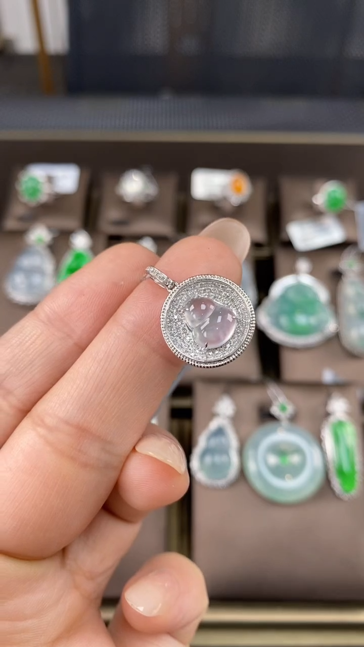 【闪购商品】翡翠吊坠(不含链)18K金镶嵌翡翠包镶葫芦