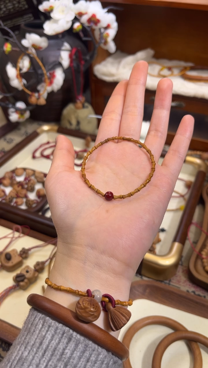 手串桃核【桃缘行】竹节「红色莎莎」桃木桃核辟、挡、驱、护 备注手围