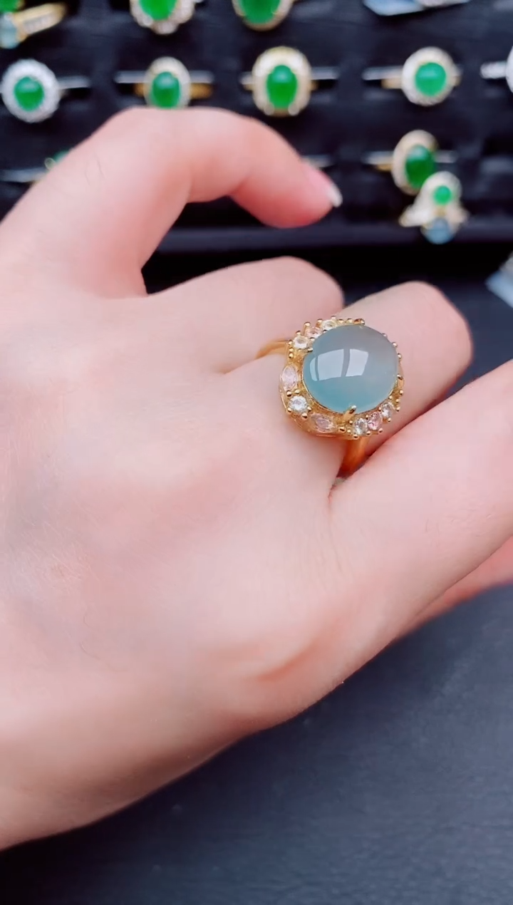 翡翠戒指银S925镶嵌天然a货翡翠563