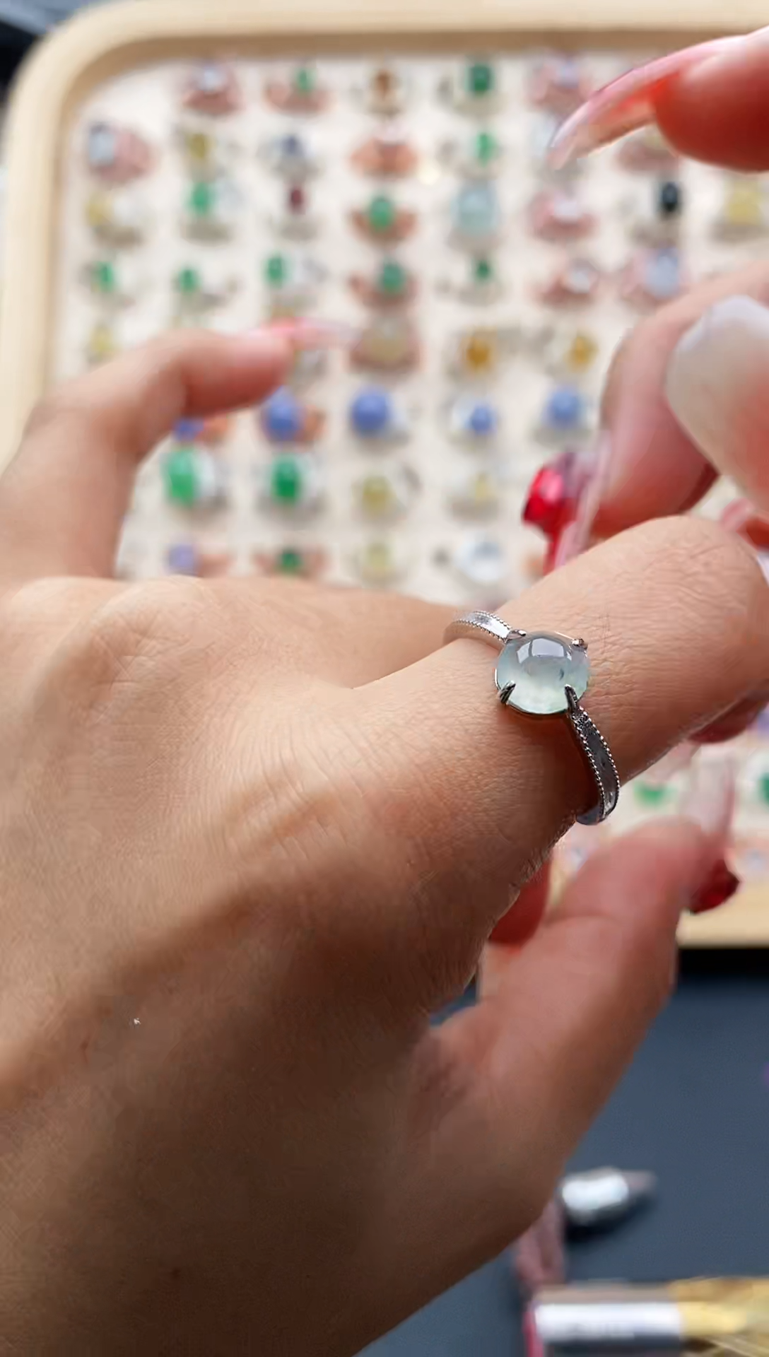 【闪购商品】翡翠戒指银S925镶嵌缅甸A货天然翡翠333  7+3