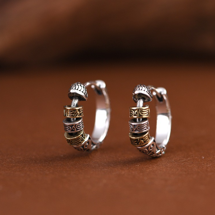 925银耳饰 撞色唐草小蛮腰环穿耳扣 休闲时尚个性简约