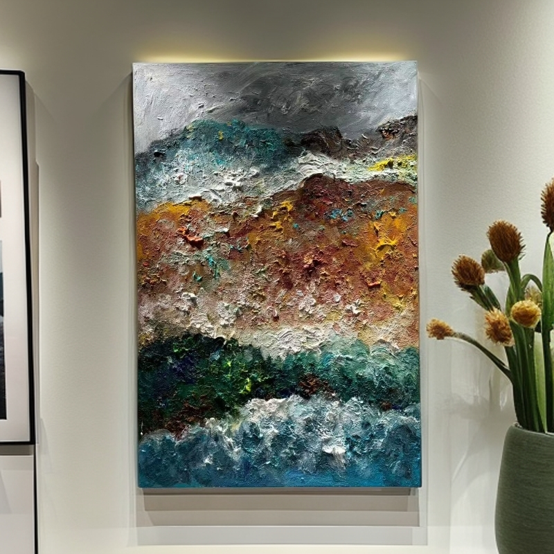 油画手绘抽象北欧玄关极简法式客厅背景墙装饰画工装装饰