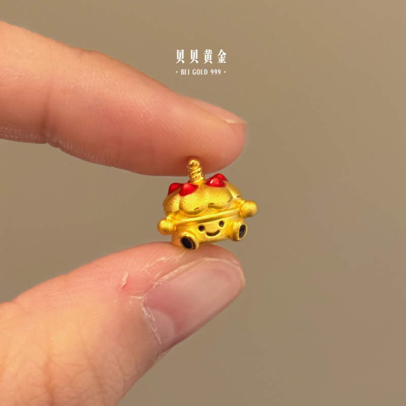 贝贝黄金 足金999 五个草莓蛋糕 珐琅彩 转运珠 103