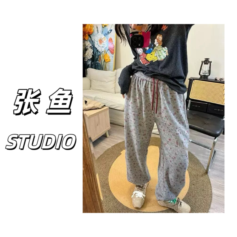 25春季新款满印抽绳印花休闲外穿束脚休闲卫裤