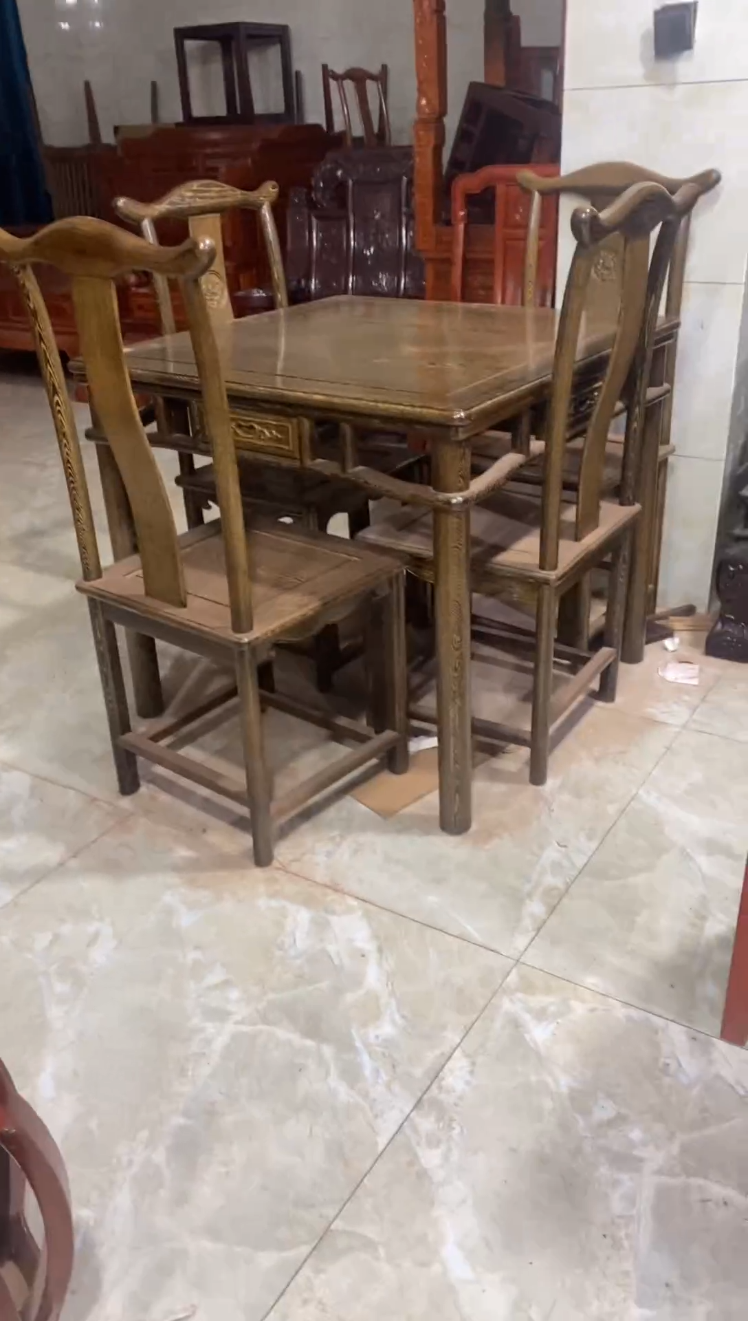 木鸡翅木方桌5件套