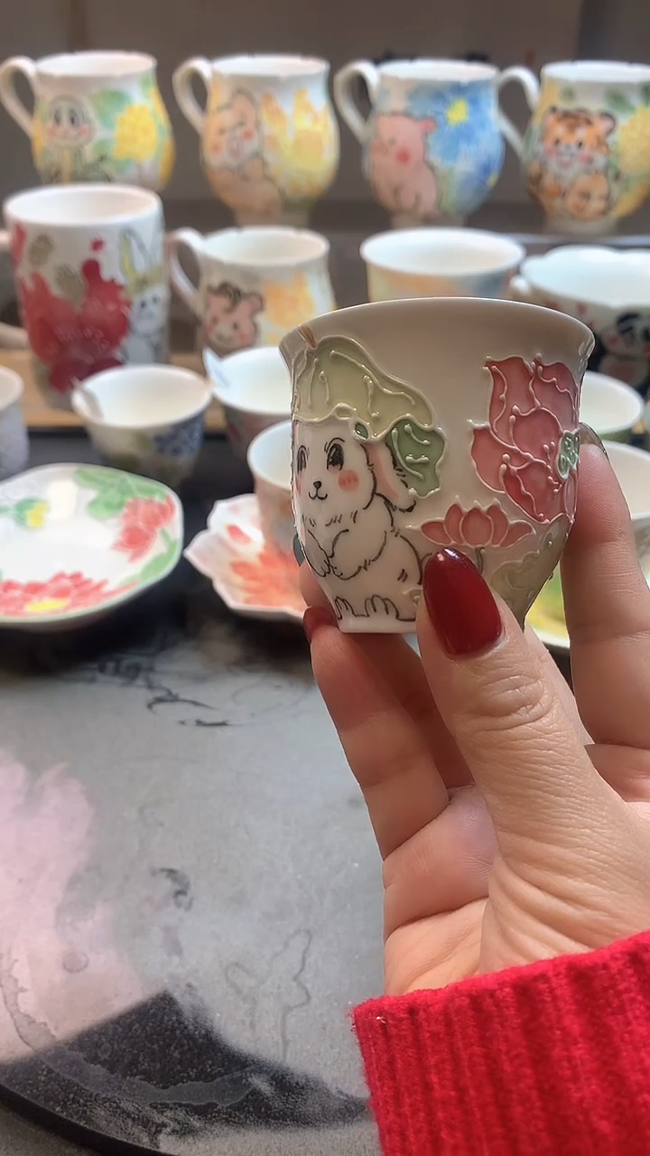 一味*手绘*荷冠杯