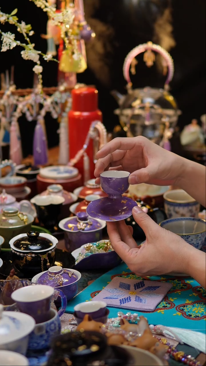 【闪购商品】紫色大漆杯杯+杯垫